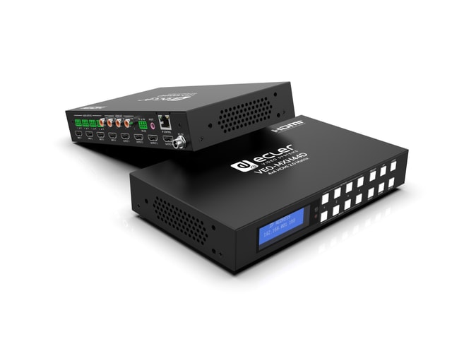 CVEOMXH44D Matriz HDMI® 4x4 18Gbps con Desembebedor de Audio y Pantalla