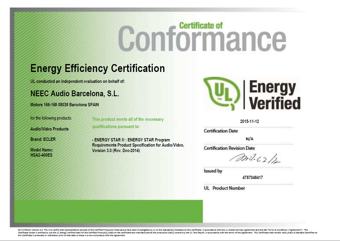 Ecler HSA2 400ES: the first Energy Star® certified amplifier from Ecler